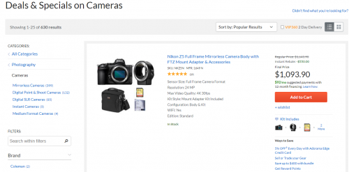 Offers and promotions for cameras at Adorama
